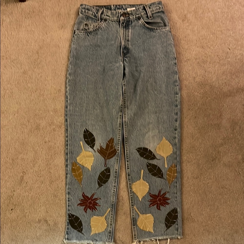 One of a kind reworked Levi's Straight Leg Jeans with Autumn suede patches